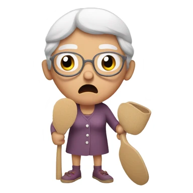 An angry grandma holding a slipper sticker
