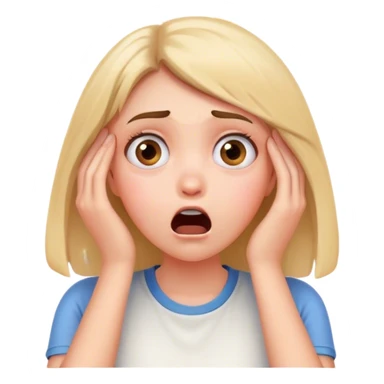 Shocked girl face and hands on face, big text saying "HELP" sticker