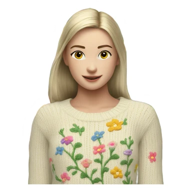 Knit sweater with garden flowery design sticker
