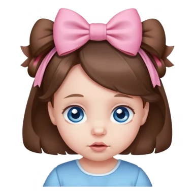 Baby around 4 months with brown hair blue eyes and a pink bow in her hair sticker