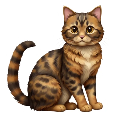 cinematic-[tortoiseshell tabby cat]-realistic-full-body-sitting-emoji,-tail-curled-playfully-around-its-paws,-head-tilted-dramatically,-scruffy-[dark faced tortoiseshell coloured]-fur,-simplified-yet-realistic-focused-features,-highly-detailed,-glowing-with-an-almost-sarcastic-glow sticker