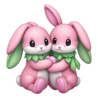 Pink bunny Plushie and Green Bunny Plushy Hugging each other sticker