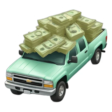 big pile of cash being transported on the back of a pickup truck sticker