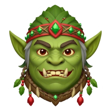 Christmas fantasy orc icon, winter feast chief theme, tribal ornaments, joyful brutal expression, festive winter atmosphere, stylized emoji portrait, male/female variant
 sticker