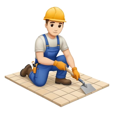 Moldovan builder laying floor tiles, construction worker with a trowel sticker