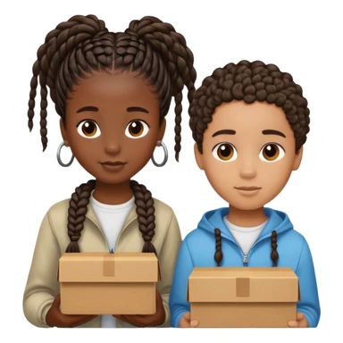 Realistic black girl with box braids and light skin boy with short curly hair sticker