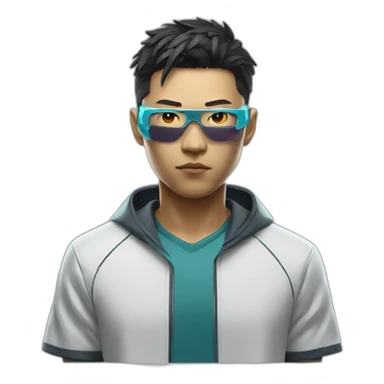 augmented cyberpunk asian dude in tennis uniform sticker