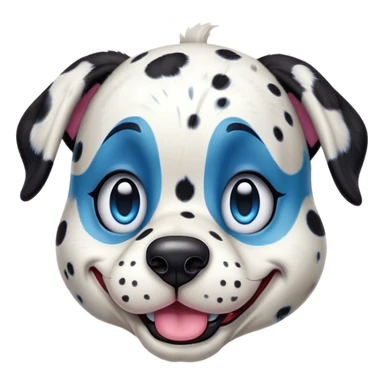 Cinematic Comical Harlequin Dalmatian Portrait Emoji, Head tilted dramatically with an exaggeratedly shocked or amused expression, featuring a striking Fur of predominantly white with vivid black patches, wide, expressive blue eyes filled with playful disbelief, Simplified yet hilariously expressive features, highly detailed, glowing with a slightly sassy glow, high shine, dramatic yet playful, stylized with an air of cheeky charm, bright and endearing, soft glowing outline, capturing the essence of a spirited and over-the-top guardian, so meme-worthy it feels like it could side-eye its way into internet fame instantly! sticker
