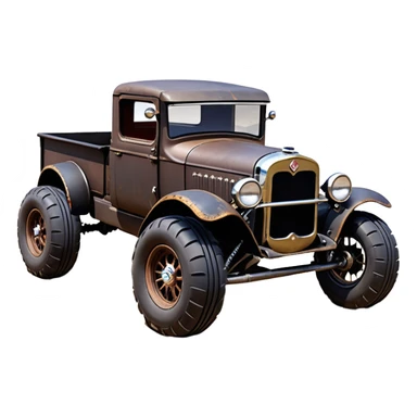 1:10 off-road lcg smoking rusting Basher style 1927 blackened tarnished hotrod rat rod streamlined anime Studebaker zombie infected extended-cab rc bulging pickup (extra wide low-profile pin tires chrome wheels with fenders) sticker