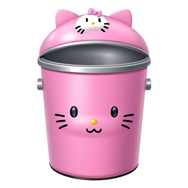 A trash bin that says on text GOODBYEEEE with hello Kitty in it sticker