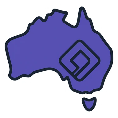 Map of Australia with the official Microsoft Power Pages icon overlay, no digital web overlay, use #403DAD as the main color, clean and modern, no text sticker