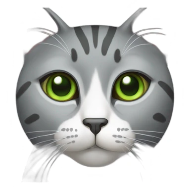 Gray cat with green eyes with white spot under nose and white stripe from nose to forehead sticker