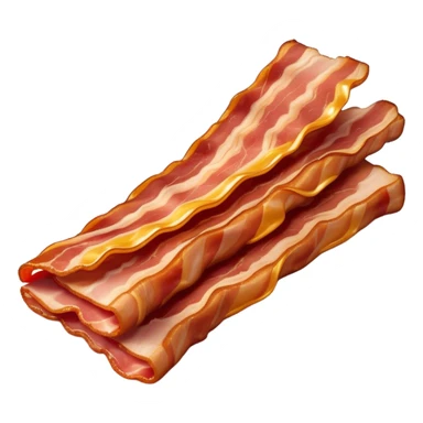 Cinematic crispy sizzling bacon, slightly curled, golden-brown with a perfect crunch, glistening with rich flavor, deep warm tones, served on a breakfast plate, comforting and indulgent. sticker