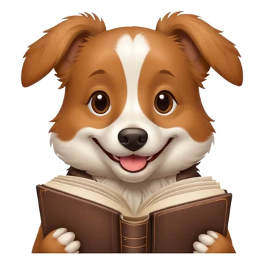 weird dog smiling holding a dictionary sticker