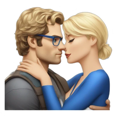 Henry Cavill kissing blond woman wuth glasses, with blue eyes with very very short hair sticker