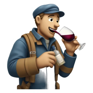 Drunken postman in snow drinking from wine decanter sticker