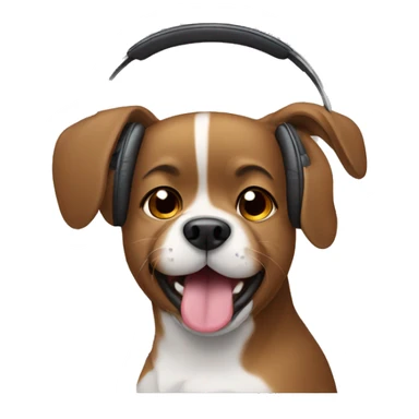 dog with brown hair with headphones on, tongue out sticker
