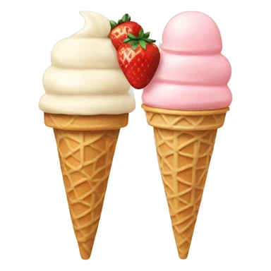 Cream and strawberry ice cream with beige cone aesthetic sticker