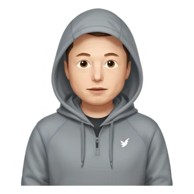 elon musk in gray hoodie full height, wear hoodie hat sticker