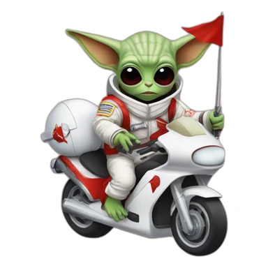 zombie michael jackson in thriller as baby yoda unicorn driving a red ferrary in an astronaut suit with peace flag sticker