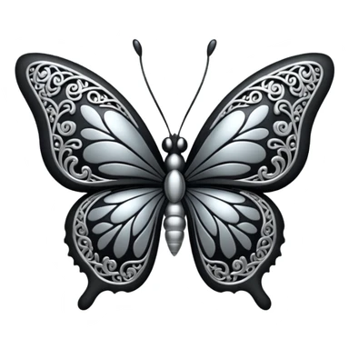 Black and silver filigree butterfly, 3D, extremely detailed design sticker