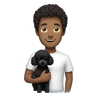Brunette man holding black toy poodle sticker