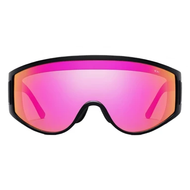 sporty neon pink shield visor sunglasses with thick black frame and integrated elastic strap, oversized one-piece mirrored lens, extremely durable design sticker