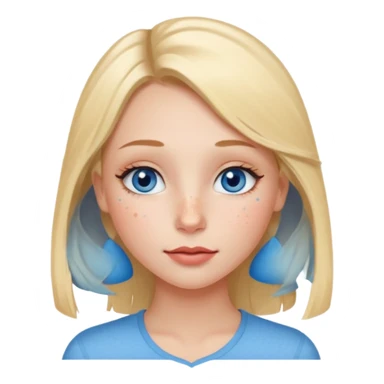 Una ragazza con ciglia lunghe occhi azzurri capelli biondi labbra sottili ma a cuore guance rosacee e lentiggini sul naso sticker