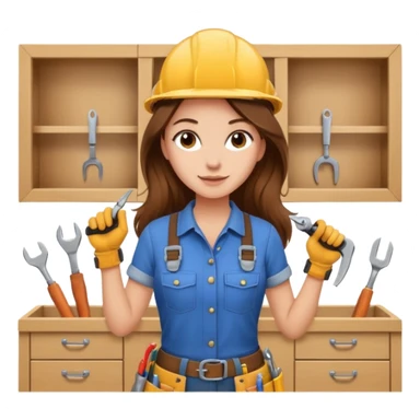 beautiful girl with long brown hair constructing new kitchen cabinets sticker
