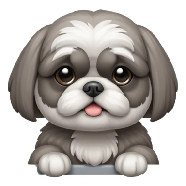 cute all grey shih tzu BEHIND A WINDOW WITH BLINDS AND PEEKING THROUGHT THE SLATS sticker