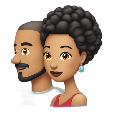 “White latino man with a buzz cut and skin black hair fade, thin beard, and well-defined mustache by a barber, embracing his Black Latina wife with very straight hair and large earrings.” sticker