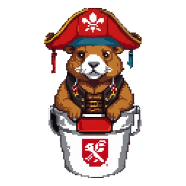 Muscular capybara with Johnny Depp features, goatee, Jack Sparrow style, sitting in a KFC bucket sticker