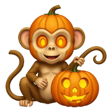 twitter emoji style monkey with jack o lantern as head sticker