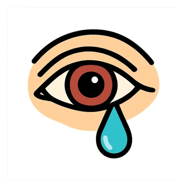 Realistic vector style illustration of a crying female eye with clear contours, complex shadows and highlights, colored. Beige skin around the eye, brown-red iris, blue-cyan tear. Maximum realism with graphic cleanliness and line clarity as in the provided references. sticker
