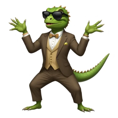 capitalist iguana banker godfather with black sunglasses breakdance scaring sticker