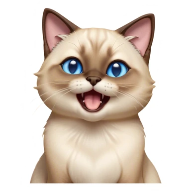 Cinematic Cute Yawning Siamese Cat Portrait Emoji, Head tilted slightly with a dramatic, wide-open yawn, sleek cream-colored fur with contrasting dark points on the ears, face, paws, and tail, piercing sapphire-blue eyes that are barely open, Simplified yet irresistibly adorable features, highly detailed, glowing with a soft, cozy glow, high shine, relaxed yet expressive, stylized with a touch of whimsy, bright and endearing, soft glowing outline, capturing the essence of a sleepy yet affectionate kitty, so drowsy it feels like it could stretch right out of the screen and curl up for a nap! sticker