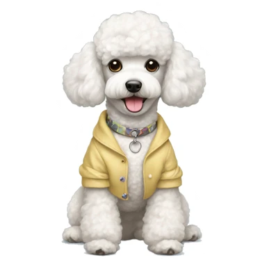 White miniature poodle, in cute clothes sticker