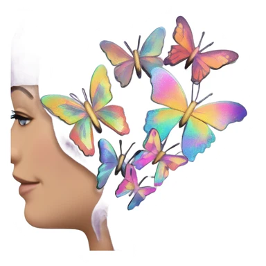 Butterfly Hair Clips – A cluster of holographic butterfly clips scattered in messy, colorful hair. sticker