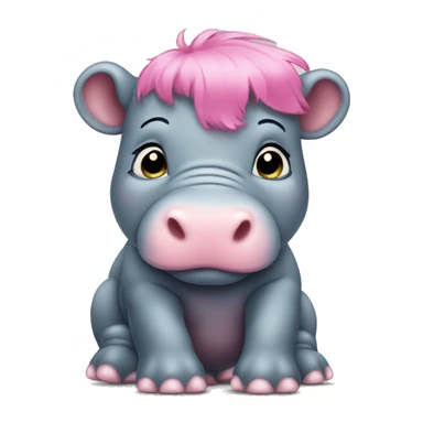 baby hippo with pink hair sticker