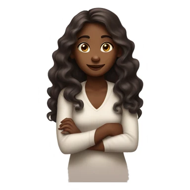 Milk chocolate skin girl with long wavy black hair rolling her eyes with her arms crossed sticker