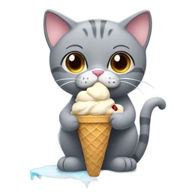 Gray cat eating ice cream sticker