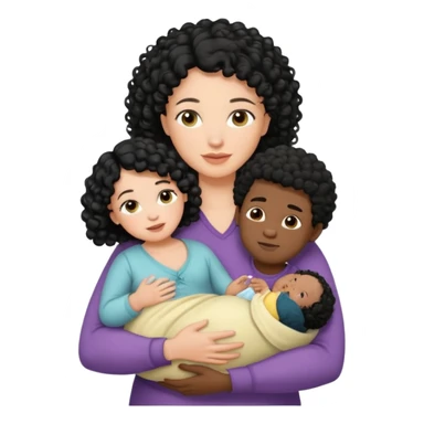 family: white woman curly black hair, black man with short black frizz hair, one 2 y o daughter , and a newborn in the and of the mother sticker