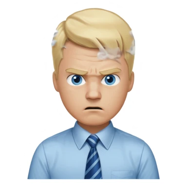 A guy with blonde hair and blue eyes that looks masculine. make him wear a shirt with a tie. he is danish. He is very angry with a red face and steam above his head sticker