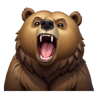 Cinematic Cute Yawning Grizzly Bear Portrait Emoji, Head tilted slightly with a dramatic, wide-open yawn, showcasing a thick, rugged deep brown fur with drooping ears, round eyes barely open in drowsy contentment, Simplified yet irresistibly adorable features, highly detailed, glowing with a soft, cozy glow, high shine, relaxed yet expressive, stylized with a touch of wild whimsy, bright and endearing, soft glowing outline, capturing the essence of a sleepy yet affectionate grizzly, so drowsy it feels like it could stretch out of the screen and curl up for a nap! sticker
