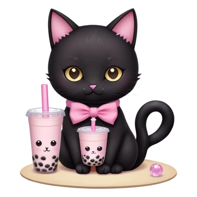 creami un gatto nero che legge i tarocchi con i cristalli con un fiocco rosa e un bubble tea  in mano ￼ sticker