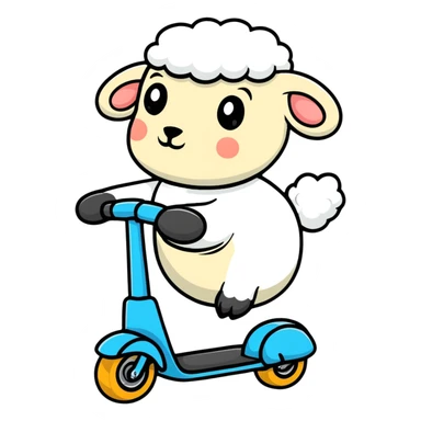 cartoon sheep on a scooter sticker
