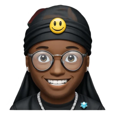 man with black durag,glasses, and smiley with diamond grillz sticker