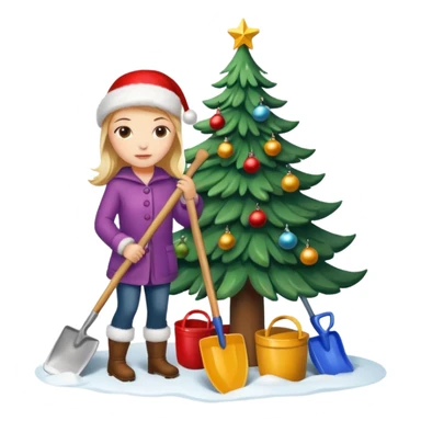 üzerinde kürek çeken kızların süs olarak asılı olduğu yılbaşı ağacı sticker