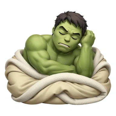 Incredible hulk curled up like a cat sleeping lying down in bed under blanket eyes closed sticker