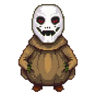 horror villain with burlap sack mask and dark hollow eyes sticker